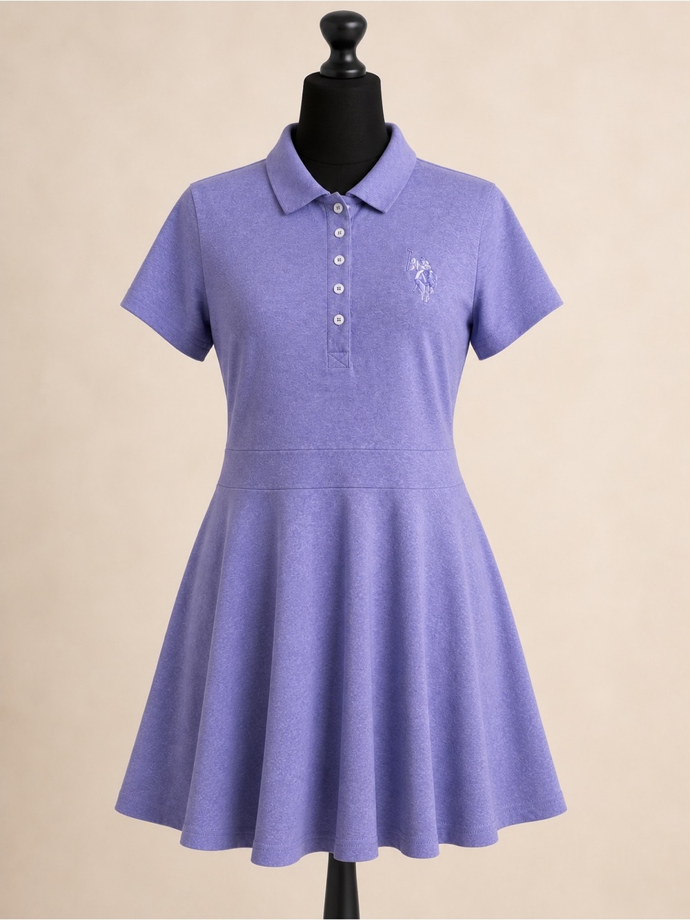 U.S. Polo Assn Interlock Heather Lavender Fit & Flare Polo Dress Preppy Tennis